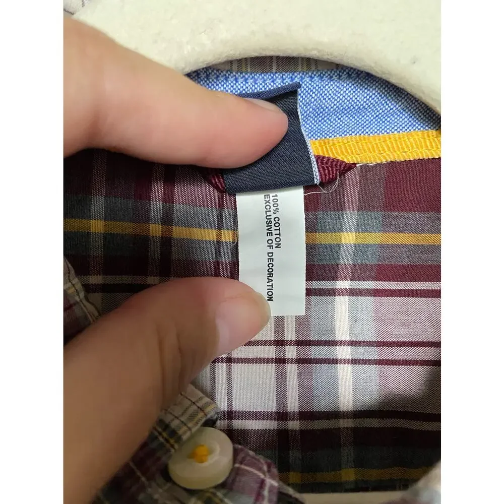 Gap Boys Shirt‎ Size 2 Burgundy Green Yellow Plaid Long Sleeve Button Up Front